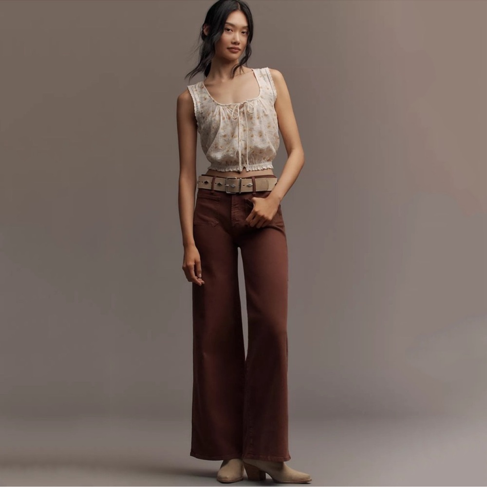 NWT MOTHER The Undercover Sneak High Rise Wide Leg Jeans Friar Brown Size 28